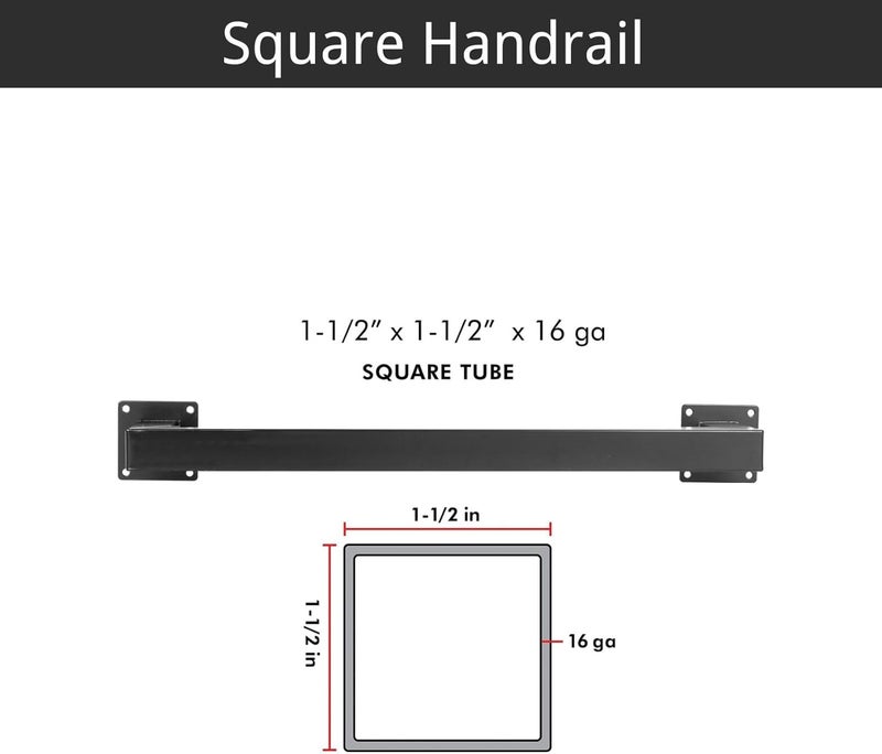 Senmit 4 Feet Square Tube Handrail, Wall Mount Industrial Modern Staircase Handrail for Indoor Outdoor Steps, 600lbs Load Capacity, Metal Non-Slip Grab Handle for Stairs Loft Porch, Matte Black - Image 3